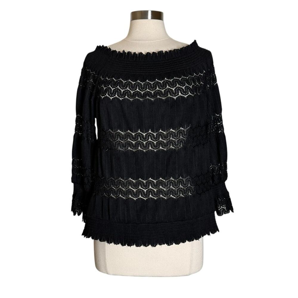 Anthropologie Deletta Riley Black Off the Shoulder Open Knit Top Womens Large